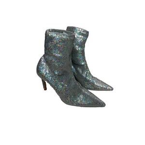 Stuart Weitzman 85 Stretch Bootie Iridescent Sequin Pointy Heel Women’s Size 6